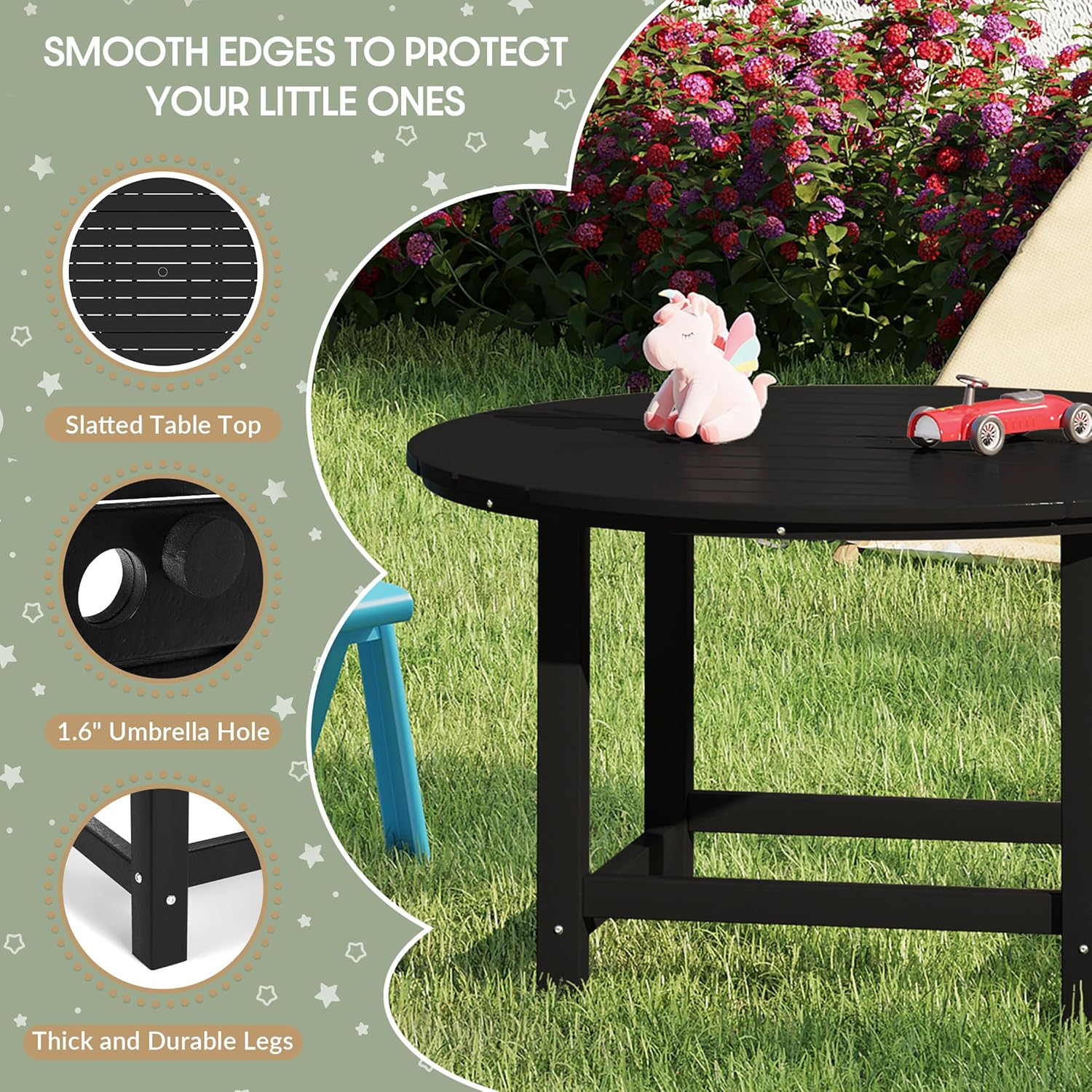 WestinTrends Malibu Kids Outdoor Patio Furniture HDPE 38" Wide Round Dining Table, Black