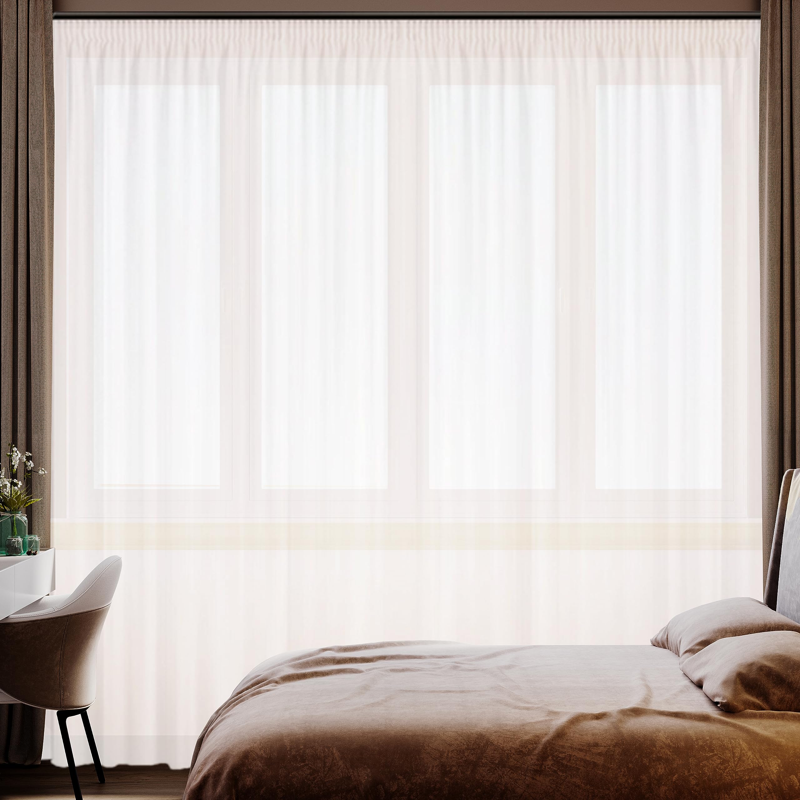 Gardinen Vorhang Store Webstore halbtransparent mit Kräuselband und Bleibandabschluss Weiß (HxB 170x400 cm)