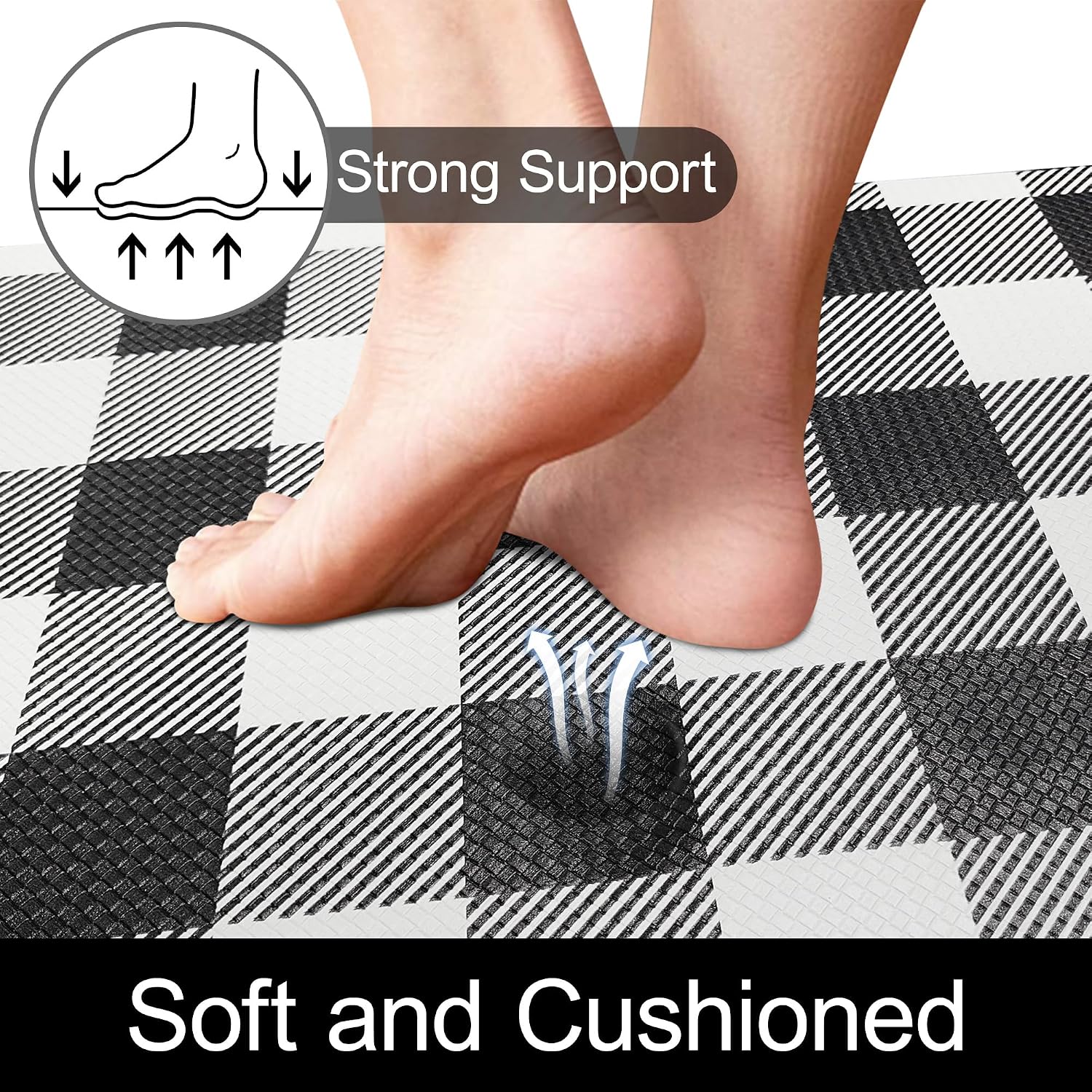 Kitchen Mat Anti Fatigue Mats for Kitchen Floor Runner 17.3''x59'' Black and White Buffalo Plaid Kitchen Rug Waterproof Kitchen Mat Cushion Comfort Mat for Standing Kitchen Sink Office Desk Laundry