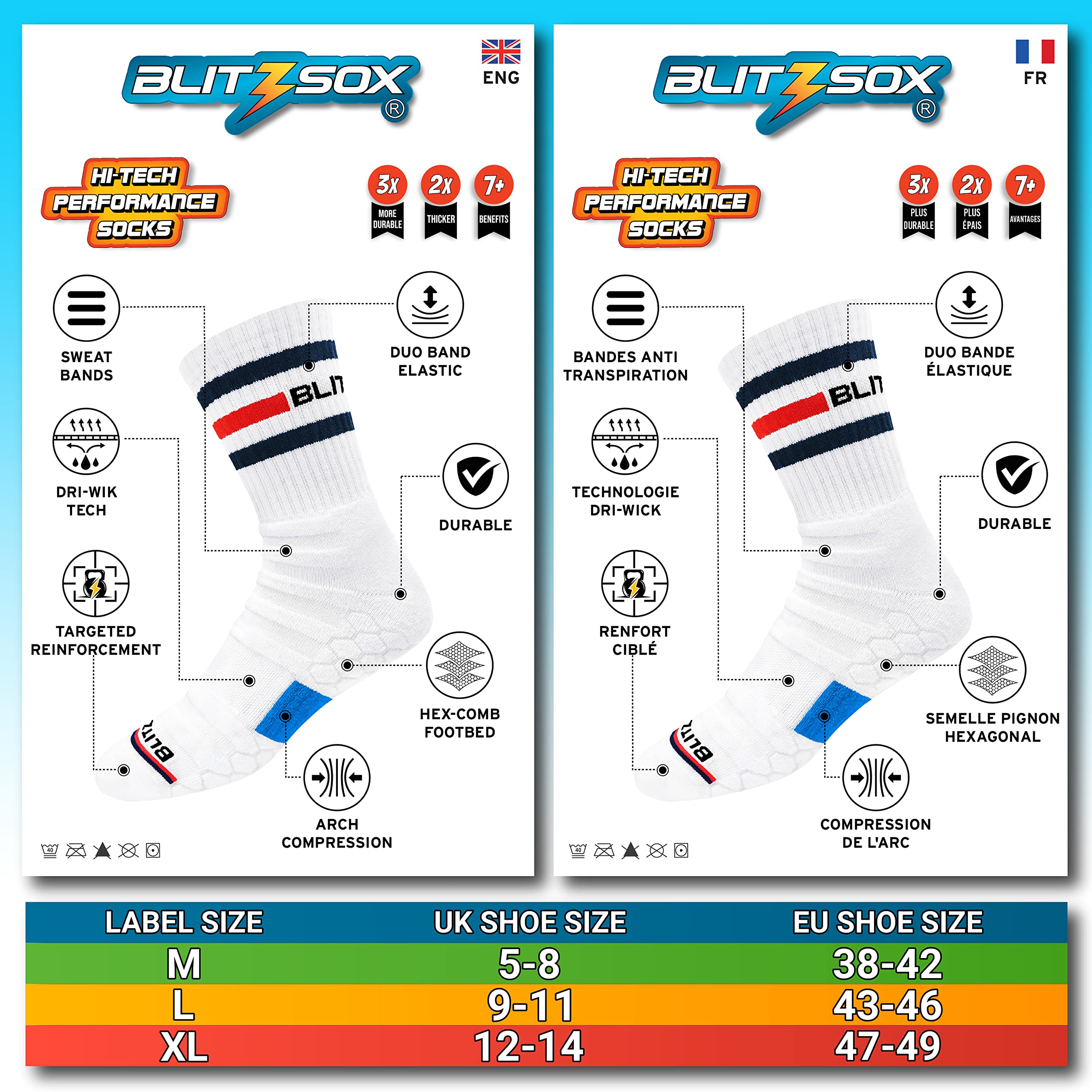 BLITZSOX Hi-Tech Performance Calzini Sportivi per Uomo e Donna (Corsa, Tennis, Allenamento e Fitness), Confezione da 3