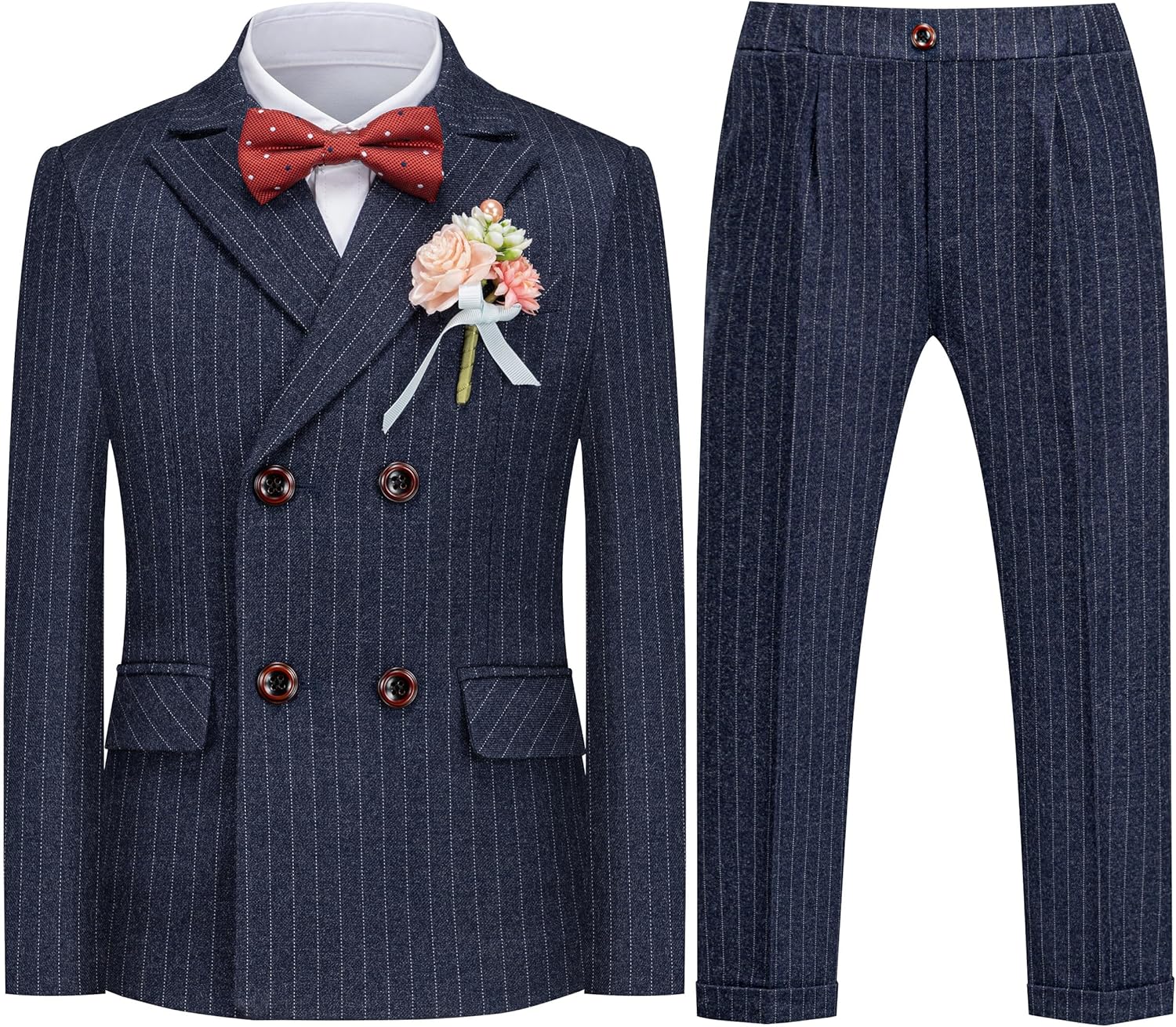 Boys Suit Slim Fit Double Breasted Toddler Formal Tuxedo Suit Set for Wedding Communion Party