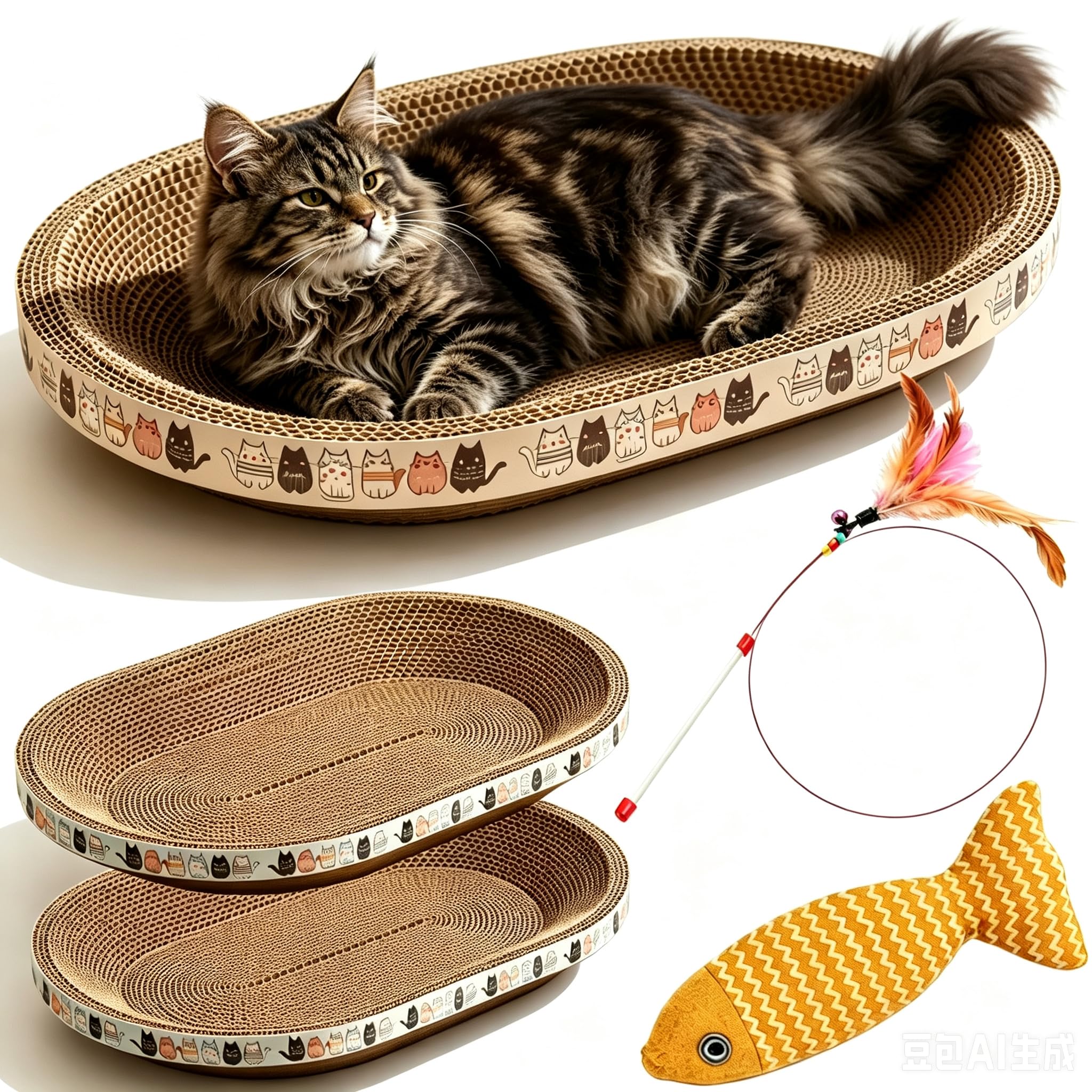 Lot de 2 Griffoirs pour Chat en Carton, Grand Panier Grattoir Ovale Tapis à Griffer d'Intérieur, Coussin Lit Bol à Gratter en Forme de Nid, Protecteur de Meubles pour l'Entretien des Griffes