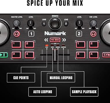 Numark DJ2GO2 Touch Compact DJ Controller with 2 Decks, Mixer, Audio Interface and Serato Lite