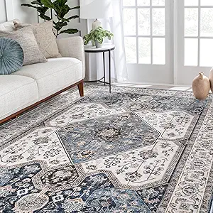 RUUGME Vintage Area Rugs 5x7 - Soft Area Rug for Living Room Stain Resistant Carpet Vintage Lightweight Rugs for Bedroom with Non Slip Backing Indoor Ultra-Thin Rugs 5x7 Navy