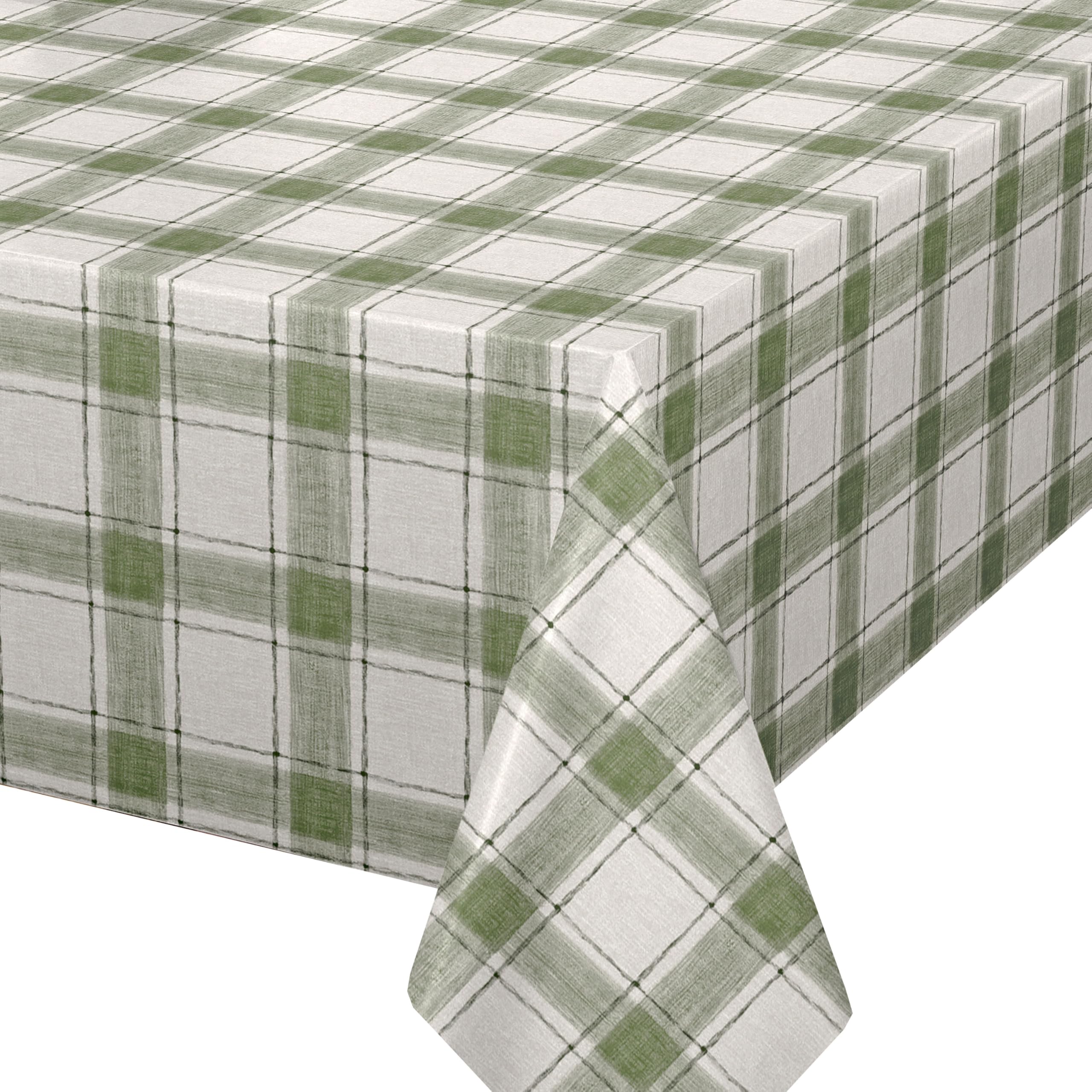 QPC Direct Farmhouse Check Green PVC Oilcloth Table Cover Vinyl Tablecloth 140 x 250cm Rectangle