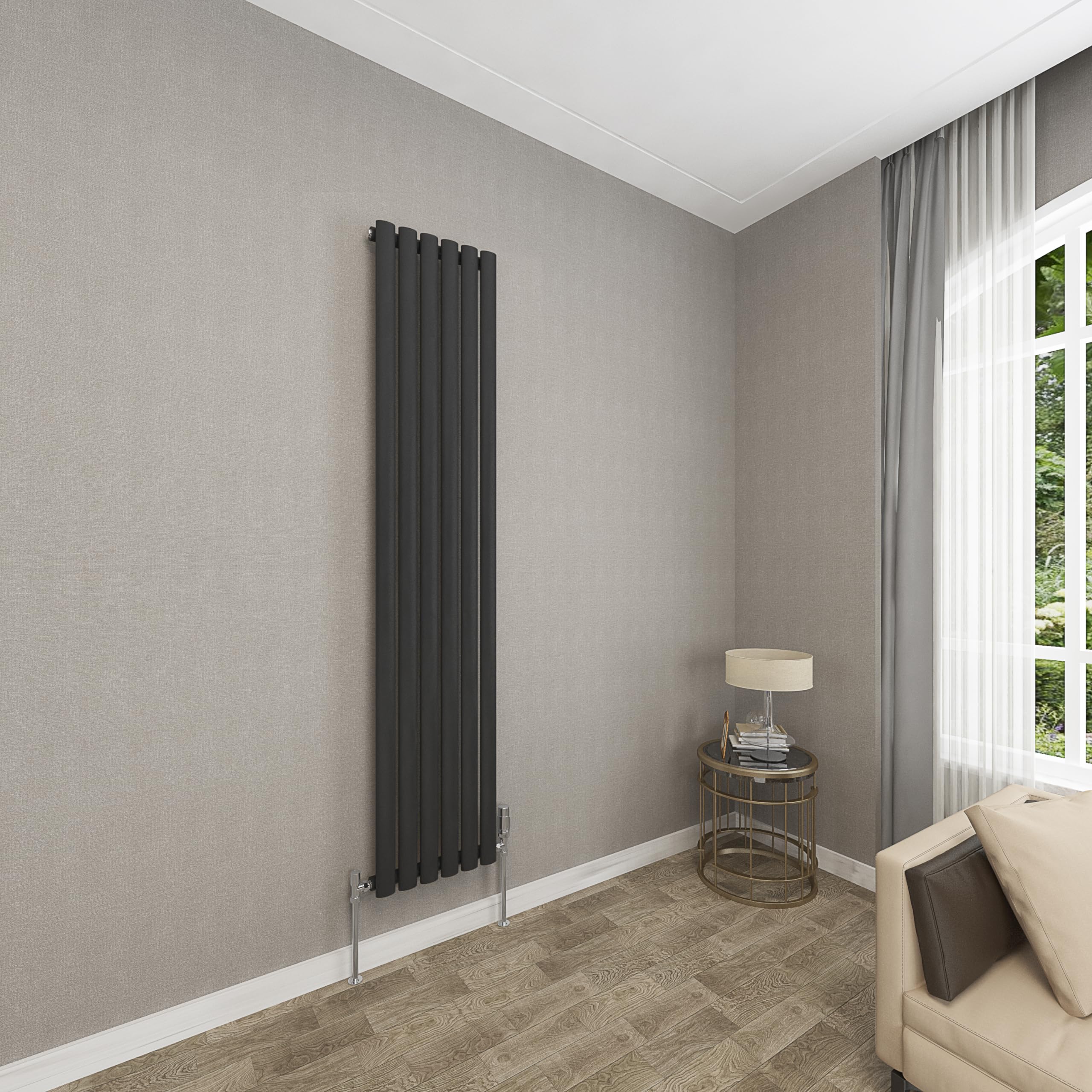 Sky bathroom | 1800x354mm - Modern Black Vertical Single Panel Oval Column Radiator Central Heating Designer Radiator
