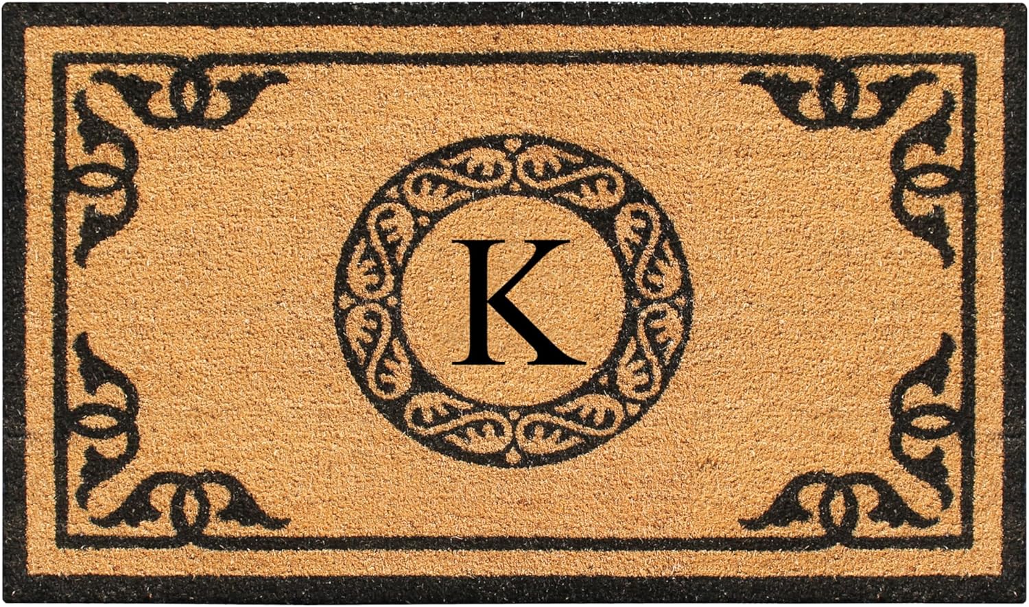 A1HC Natural Coir Monogrammed Doormat for Outside Entrance, Anti-Shed Treated Mats, Heavy Duty Durable EntryMat, Easy to Clean Front Door Mat - K, 24" X 39"