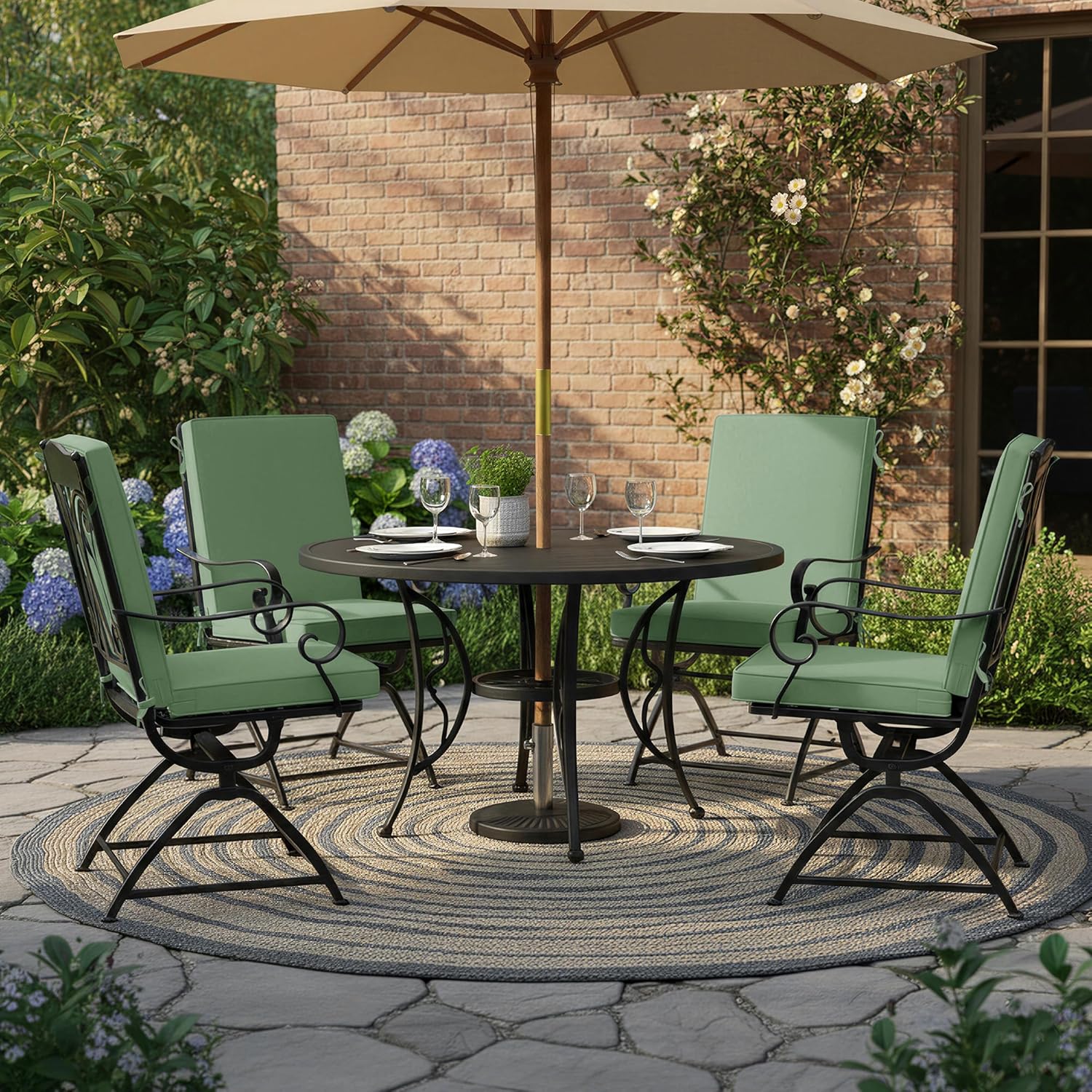 Summsun Patio Dining Chair Cushions 4 Pack, High Back Outdoor Seat Cushion Set with Splash-Proof Removable Covers, Ties, Non-Slip Bottom for Garden Lawn Patio Furniture, 44 x 20 Inch, Sage Green