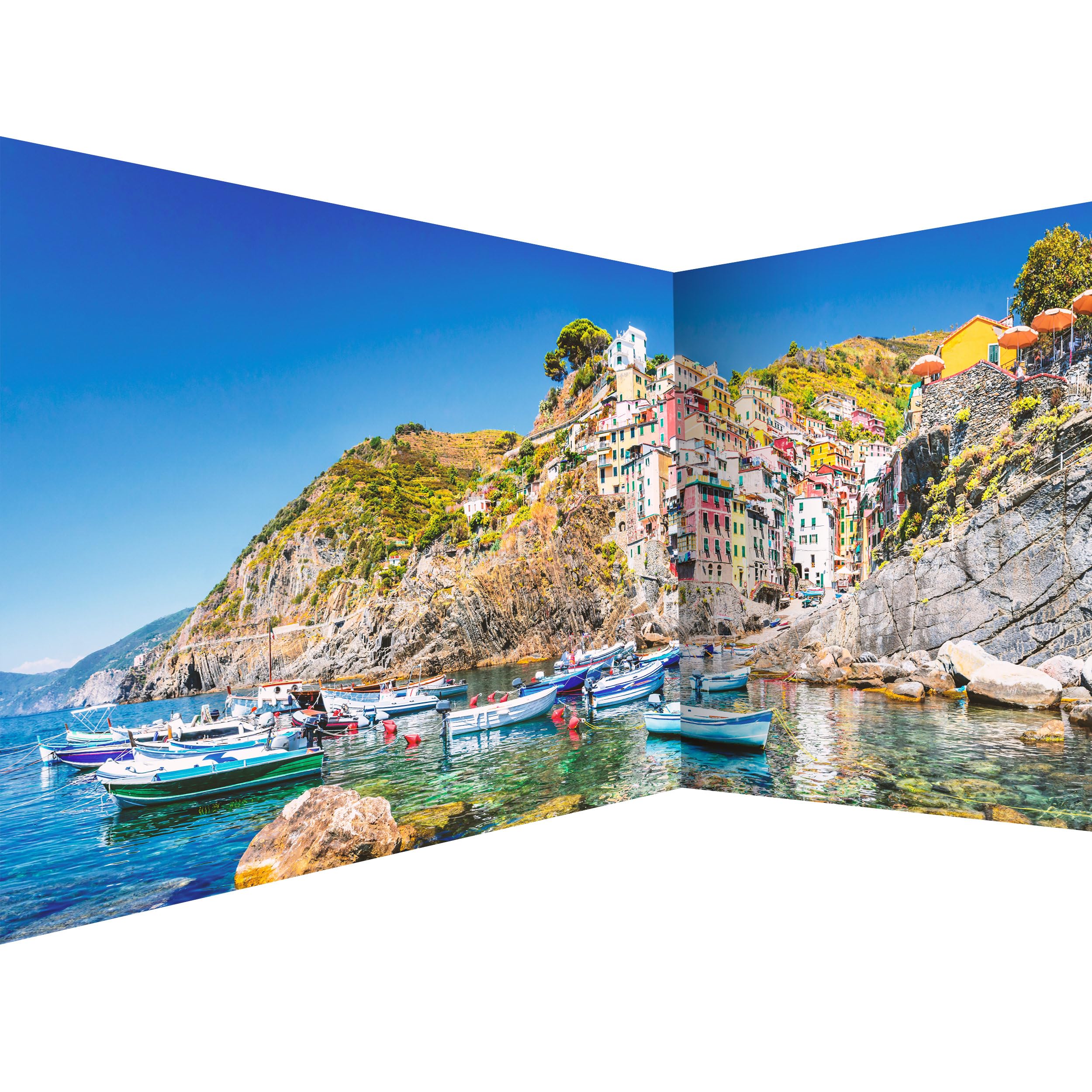 murando - Photo Wallpaper Architecture 539x250 cm / 212" x 98" - Peel and Stick Self-Adhesive Corner Foil Print Wall Mural Wallpaper City Sea Home Like Painted Greece Boats Ocean d-B-0296-a-a — image 1