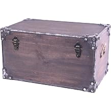Distressed Wooden Vintage Industrial Style Decorative Trunk with Lockable Latch