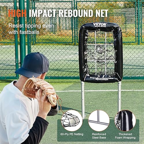 Miniatura 3 de VEVOR 9 Hole Baseball Net, Softball Baseball Training Equipment for Hitting Pitching Practice, Heavy Duty Height Adjustable Trainer Aid with Strike