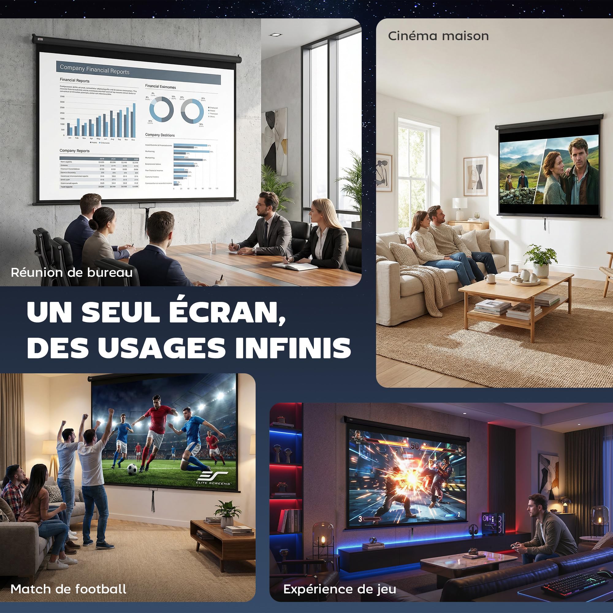 HOMCOM Écran de Projection 120" 4:3 HD 4K, Videoprojecteur avec Boîtier Métal, Réglable en Hauteur, Noir