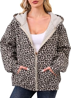 Eutten Women's Camo Zip Up Hoodie with Maple Leaf Print, Oversized Fleece Sweatshirt