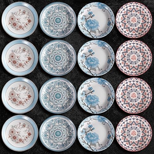 Miniatura 4 de Artena Juego de 4 cuencos de pasta de porcelana de 24 onzas, cuencos de servir de 8 pulgadas para cocina, platos llanos coloridos para