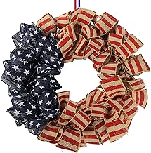Sggvecsy 23Inch 4th of July Patriotic Day Wreath for Front Door with Grapevine Base America Patriotic Flag Burlap Summer Patriotic Decorations for Independence Day Memorial Day Veterans Day