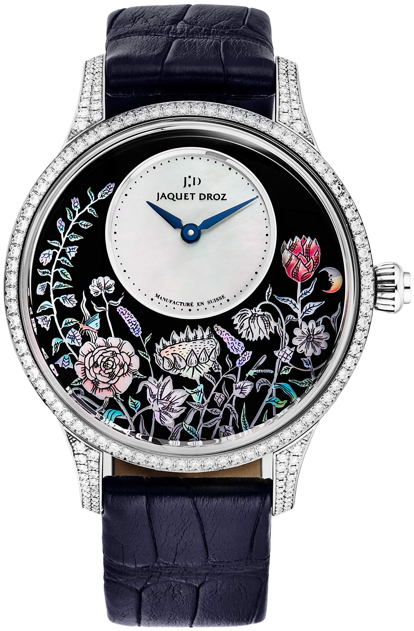 Jaquet Droz Women's 'Petite Heure' Automatic Watch - Mother of Pearl Dial with Blue Hands - Sapphire