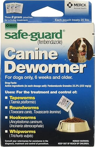SAFE-GUARD (fenbendazol) Desparasitante canino para perros, bolsa de 0.07 oz (cada bolsa trata 20 libras), azul, 0.07 onzas (paquete de 3)