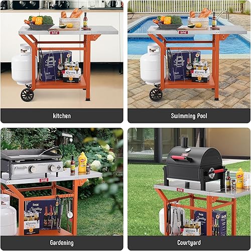 Miniatura 8 de Carrito de parrilla móvil con mesa auxiliar plegable, soporte para horno de pizza como carrito de mesa de preparación de alimentos para barbacoa con