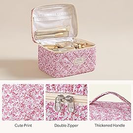 HBselect Quilted Makeup Bag, 3PCS Cotton Large Travel Makeup Bag, Cute Floral Coquette Make up Bag Cosmetic Bag Toiletry Bag for Women Girls