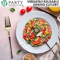 Vista 129 de Party Bargains Disposable Plastic Black Gold Cutlery Set, Infinity Modern Design Utensils, 40 Pack: 16 Forks, 8 Knives, 16 Spoons