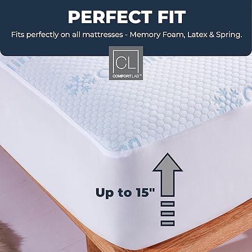 Miniatura 5 de Protector de colchón refrescante Queen, 15 pulgadas de profundidad, tela de rizo, lavable a máquina