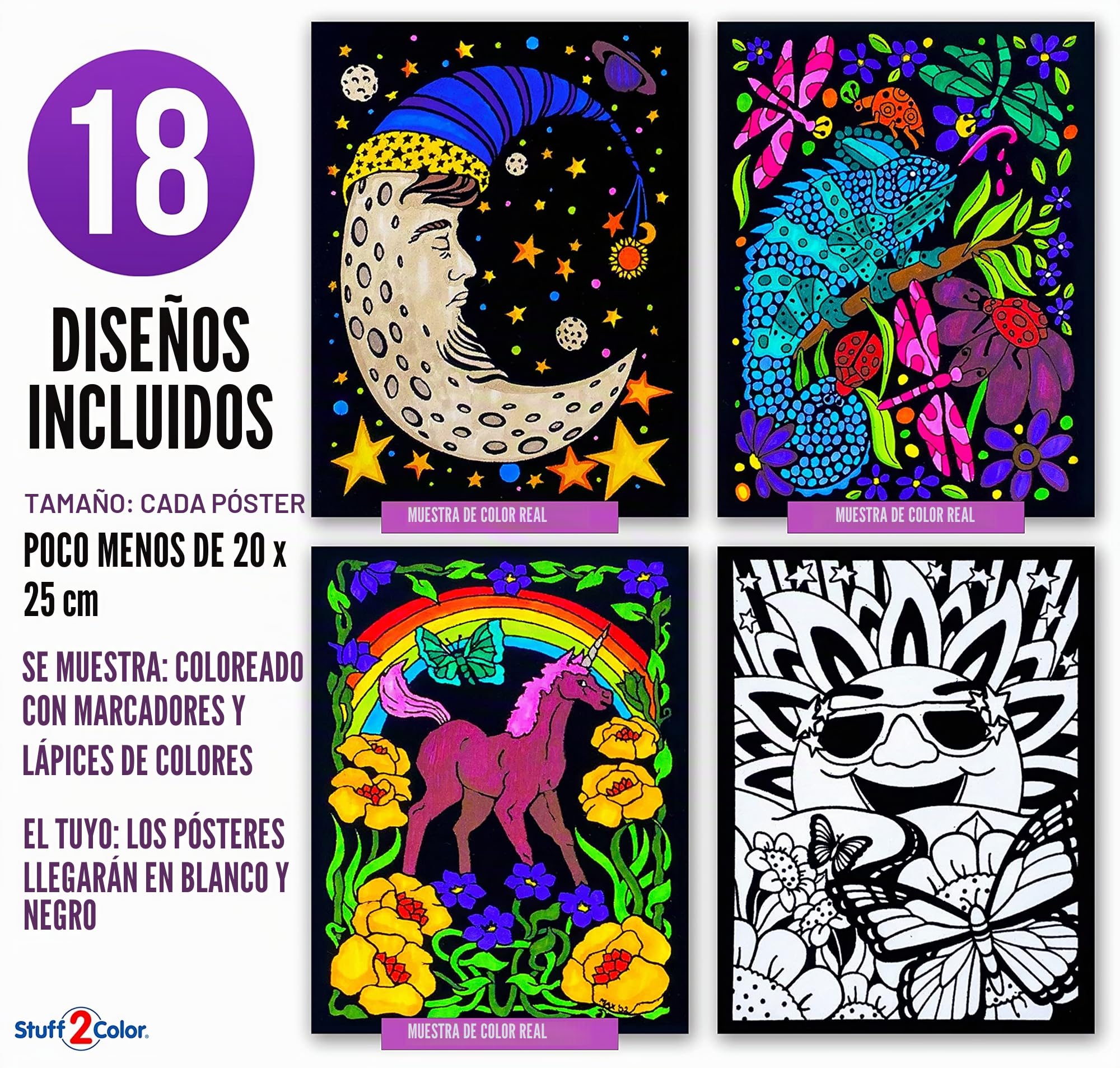 Paquete de 18 pósteres para colorear de terciopelo mullido (edición artística), ideal para tiempo en familia, artes y manualidades, viajes, aulas, instalaciones de cuidado, para todas las edades