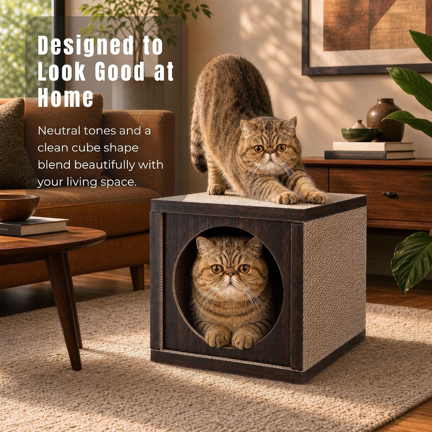 Omni Scratch Cube Cardboard Cat House & 8-Surface Scratcher, Espresso