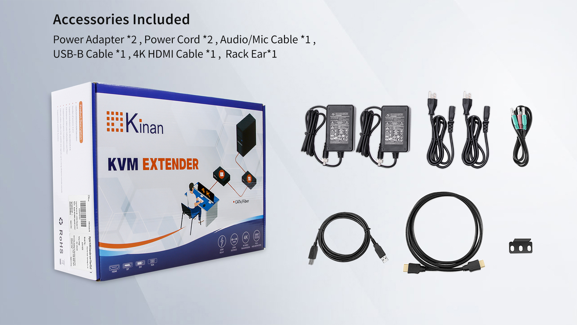 Image of Kinan 4K HDMI USB KVM Over Ethernet Extender, FHD HDMI Keyboard Mouse USB2.0 Over CAT5E or Optical Cable 4K@30Hz Up to 10KM, 2 USB 2.0 Ports, Loop Out, Near-Zero Latency, Plug & Play