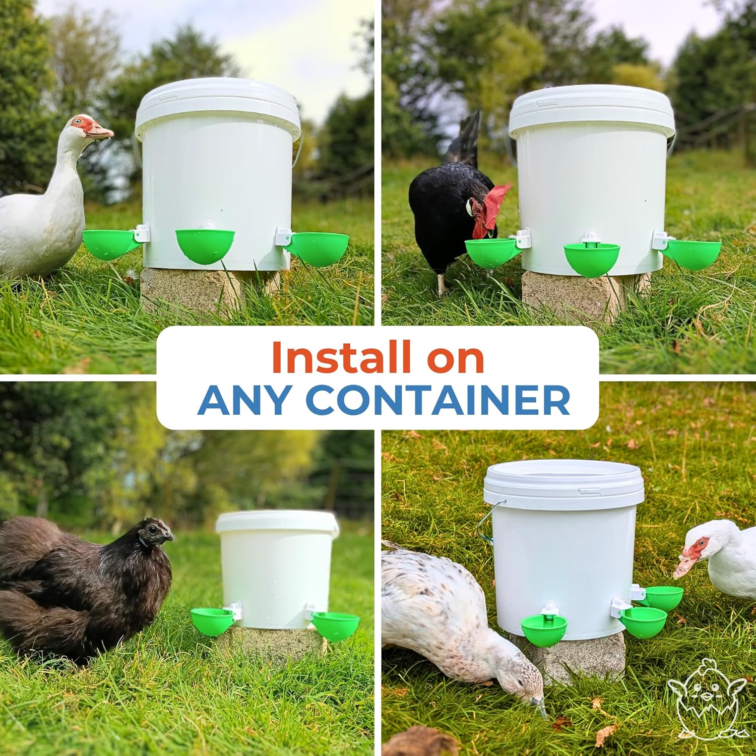Lil'Clucker - Large Automatic Chicken Waterer Cups Suitable for Ducks, Geese, Turkeys, and Bunny Rabbit - Water Feeder Kit - Poultry Waterer (Green, 12 Pack)