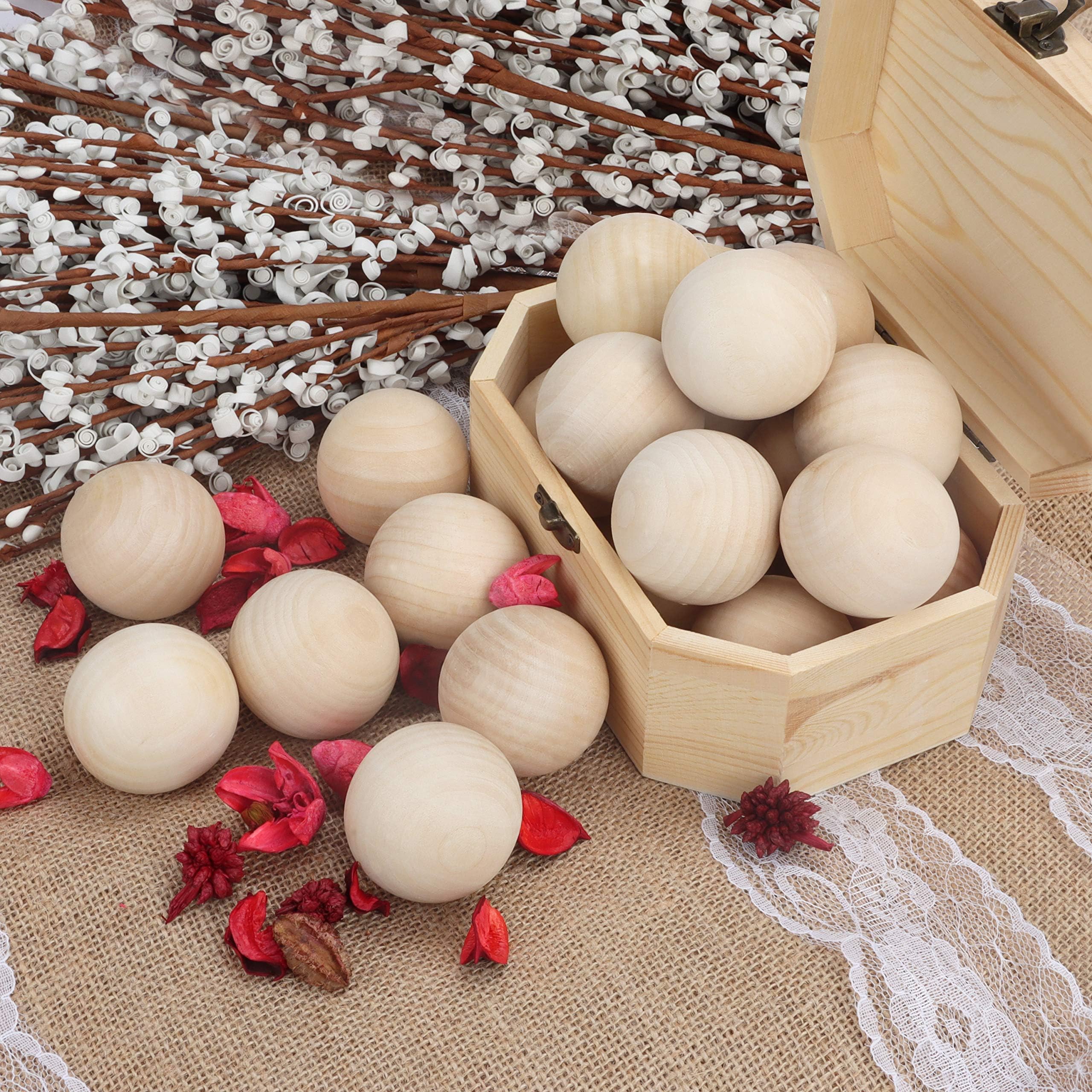 Belle Vous Pallina in legno grezzo da 5 cm (set da 20) – Pallina da 50 mm di diametro – Mini sfera naturale senza fori – per progetti di hobby creativi e artistici, fabbricazione di gioielli