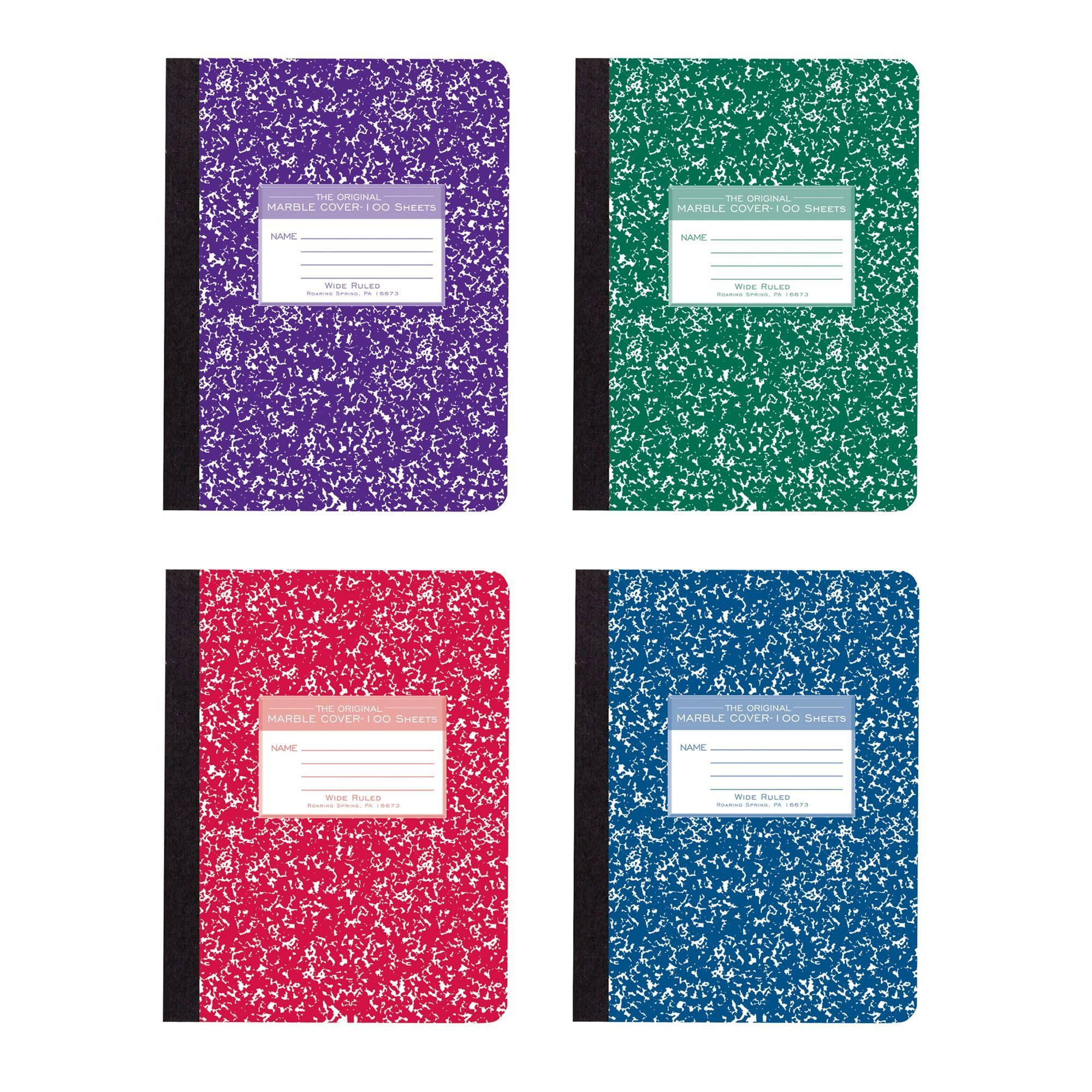 Amazon.com : Roaring Spring Colored Composition Notebooks, 4-Pack, Wide ...