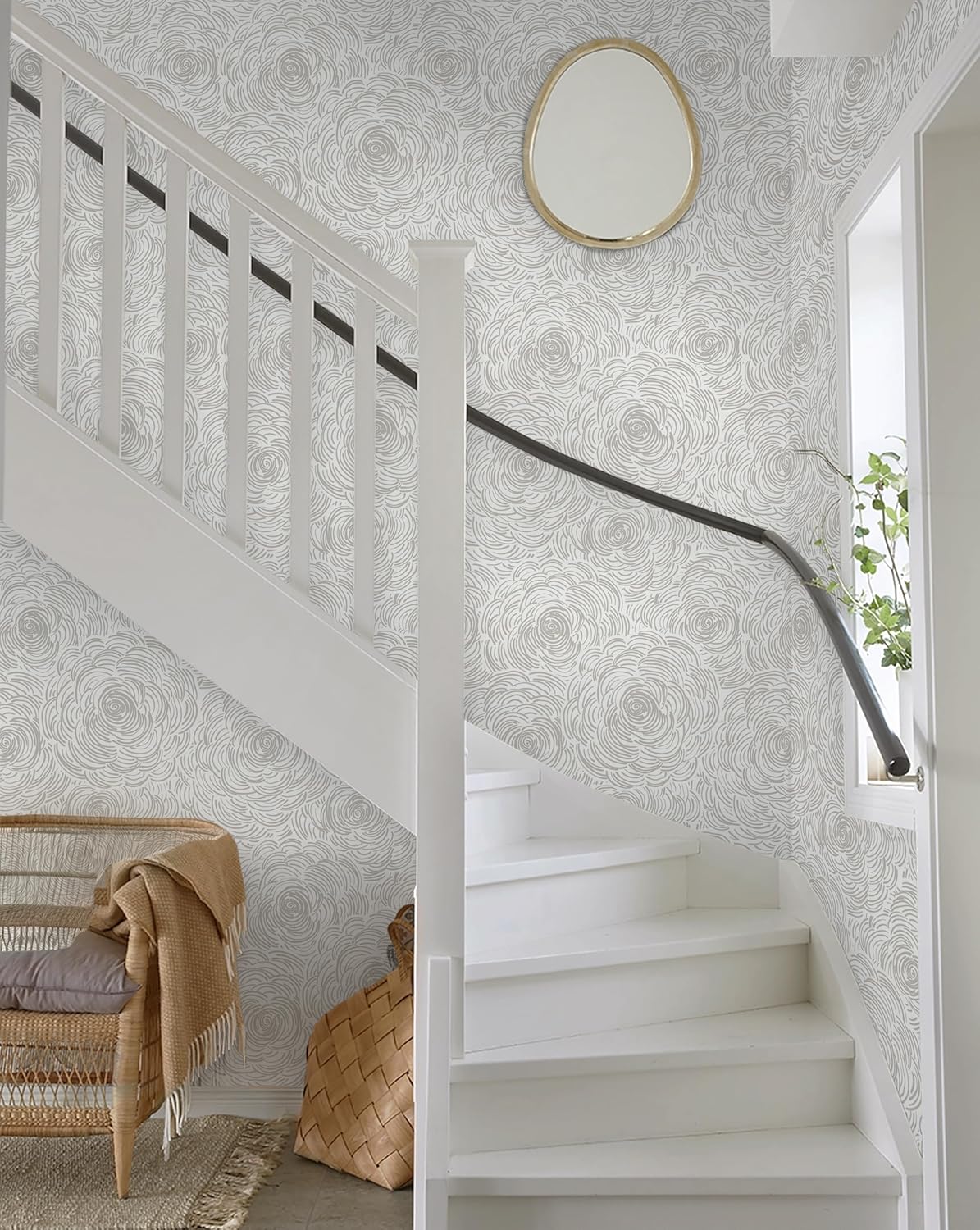 EeeComing Grey Peel and Stick Wallpaper Grey and White Floral Contact Paper Modern Peel and Stick Flower Wallpaper Self Adhesive Wall Paper Removable for Bedroom Cabinets Vinyl 17.3" X 78.7"