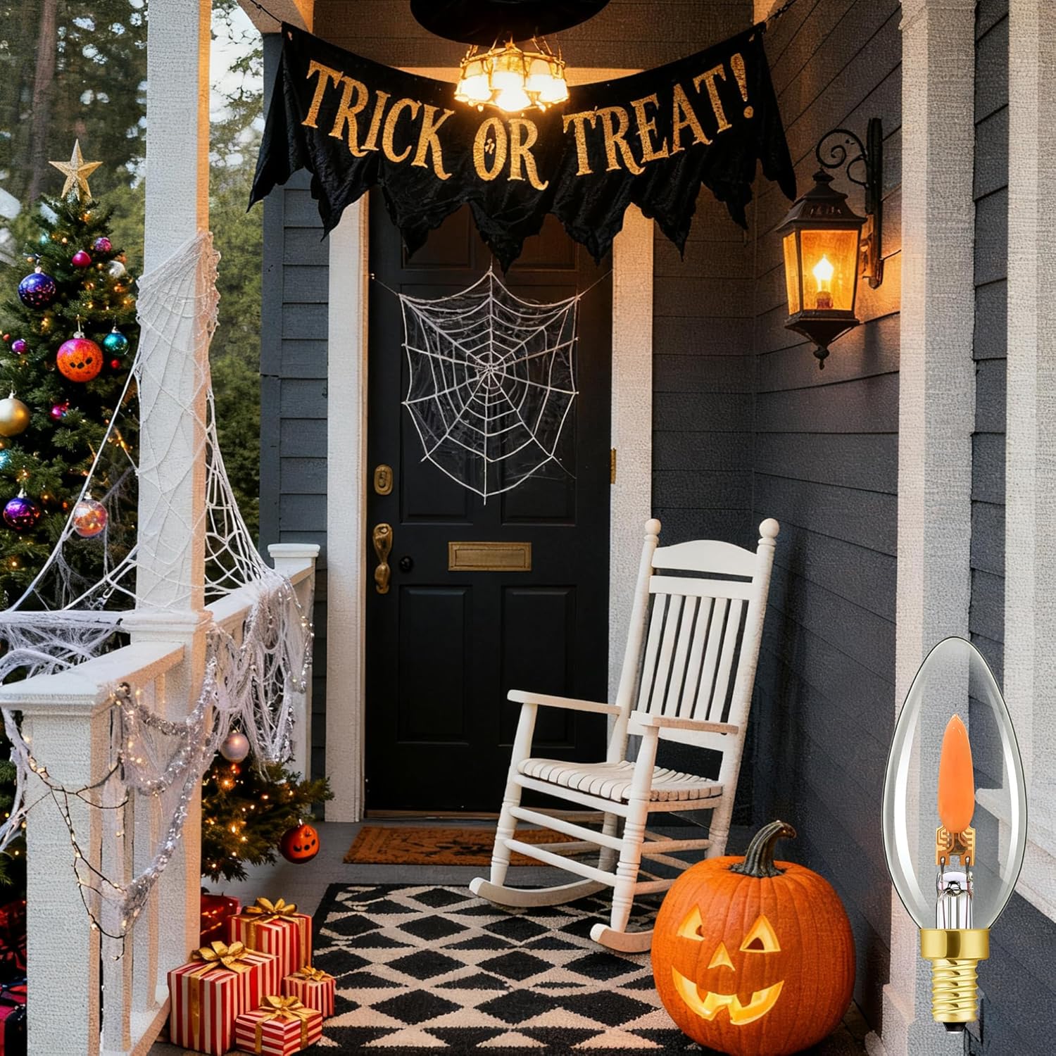 Leools E12 Flame Tip Flicker Bulbs - Crystal Clear Candle Light with Orange Glow Effect for Halloween/Christmas, E12 Non-Dimmable Chandelier Replacement Bulbs (6 Count (Pack of 1))