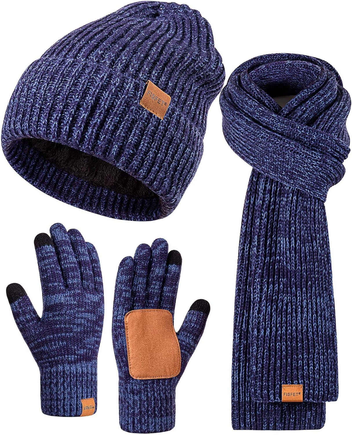 Winter Hat Gloves Scarf Set for Men Women, Mens Beanie Long Scarf Touchscreen Gloves for Cold Weather, 3 in 1 Warm Gift Set