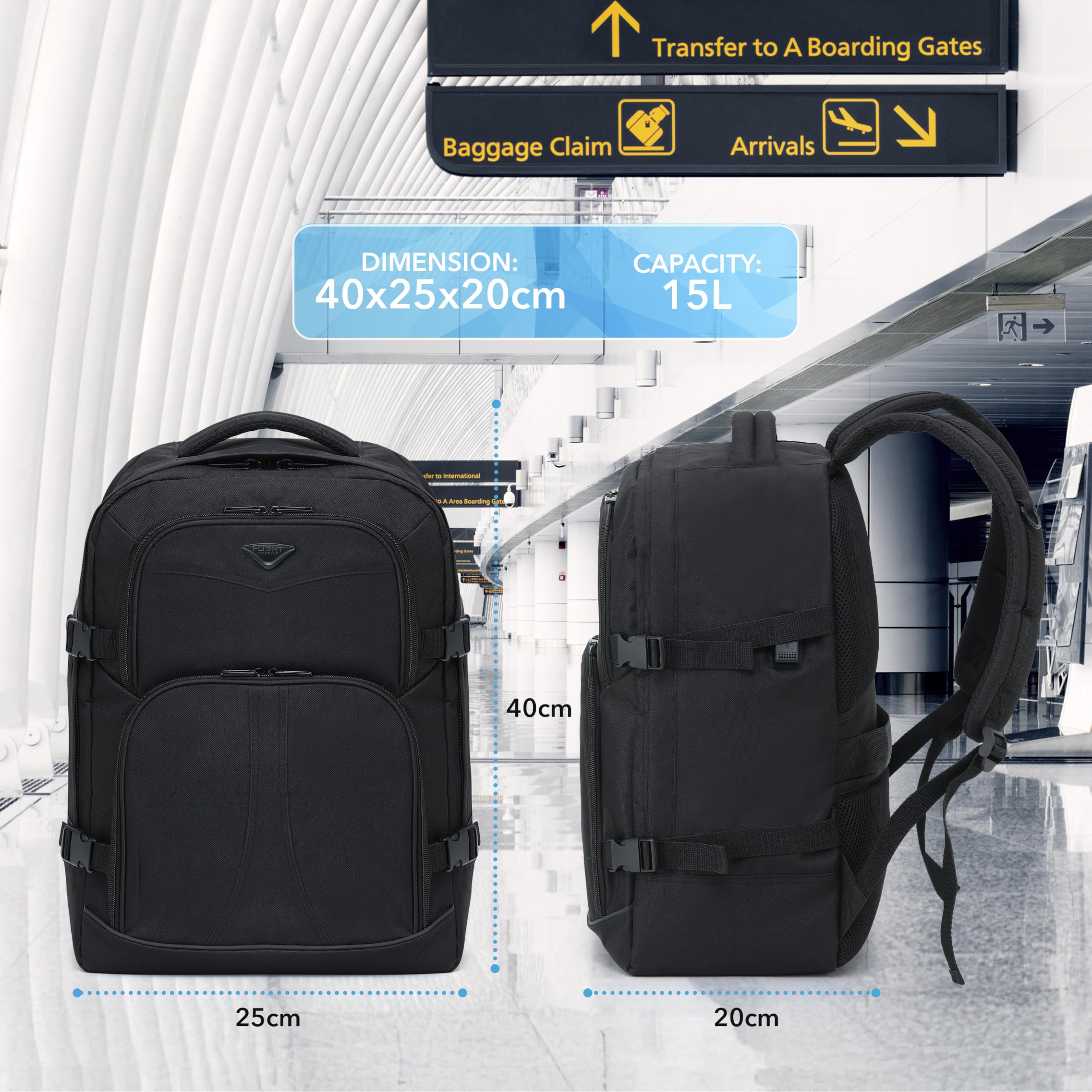 Flight Knight 45x36x20cm easyJet Free Carry On Backpack - Large 30 Liter Bag For Underseat Travelling USB Port Padded Comfortable Backpack - Carry On Luggage For easyJet, Ryanair, BA, Jet2 & More!