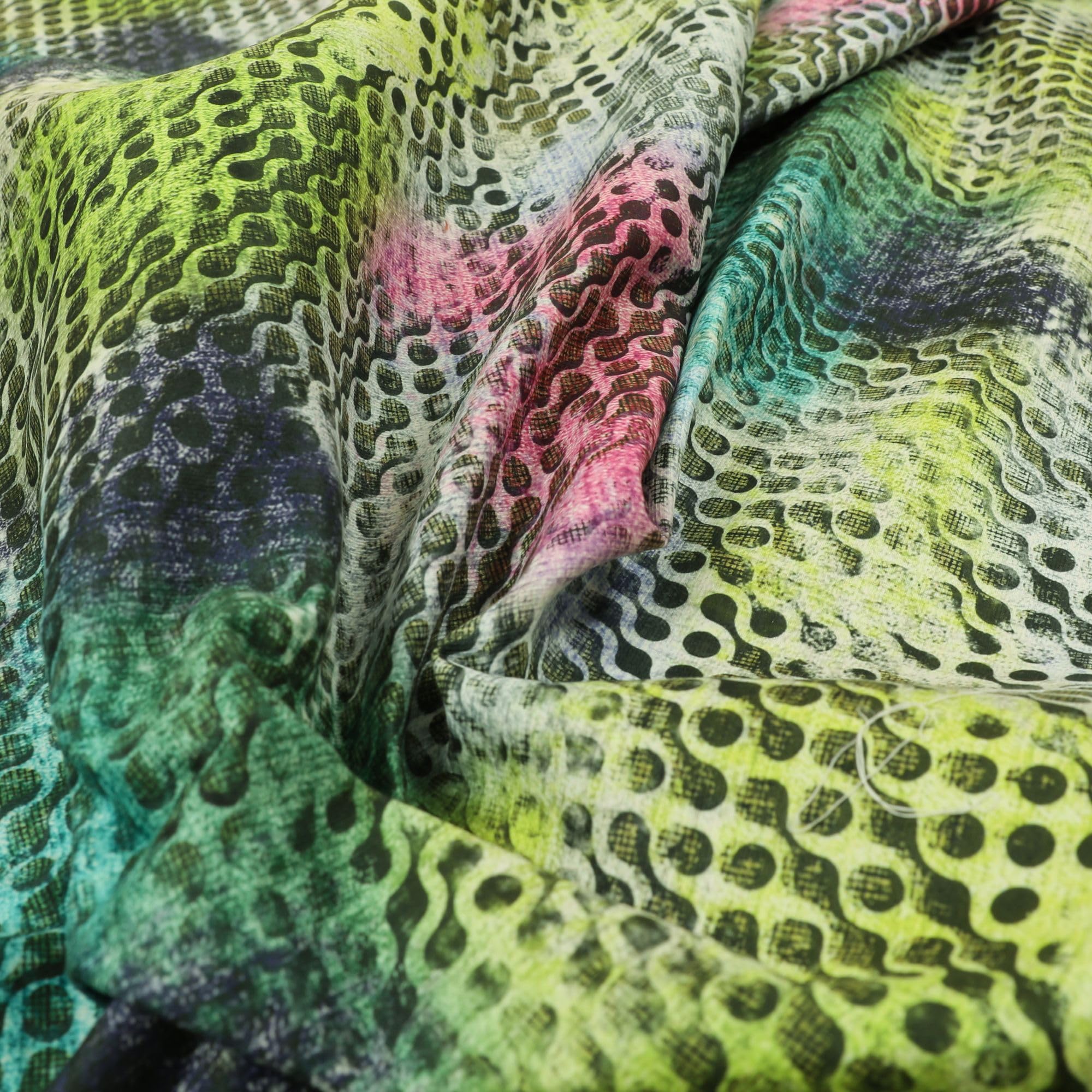 Redbrick Mill Fabrics Flame Retardant Colourful Geometric Chain Links Pattern Printed Velour Velvet Upholstery Fabrics (Per Metre) โ image 1