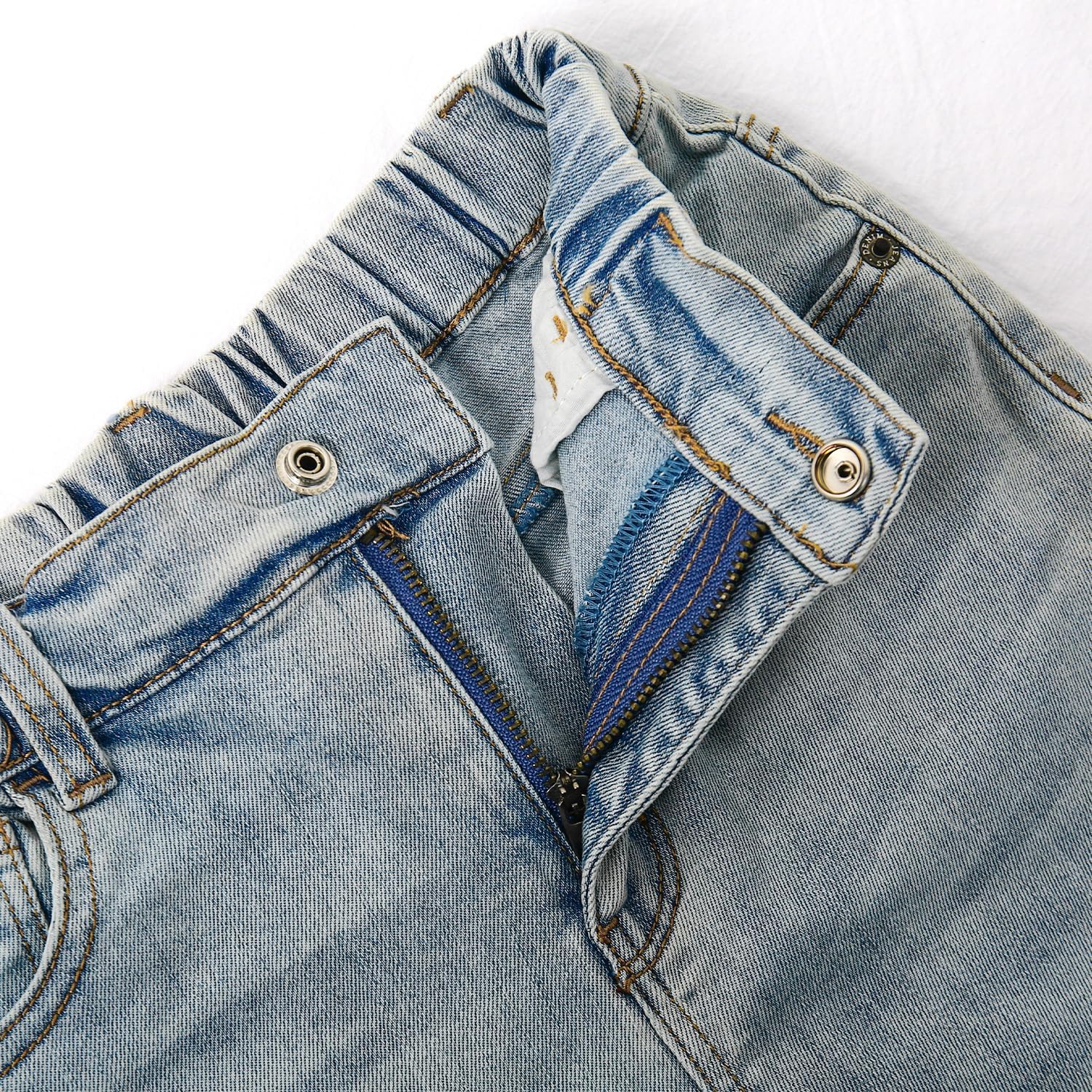 KIDSCOOL SPACE Girls Boys Denim Shorts,Elastic Waistband Inside with D-Rings Stretchy Summer Half Jeans Pants