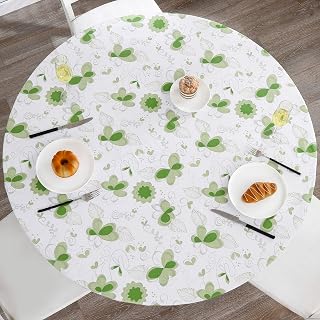 Walrus Round Vinyl Fitted Tablecloth with Flannel Backing Elastic Edge Design Table Cover Waterproof Oil-Proof PVC Table Cloth Stain-Resistant Best for 57"-66" Round