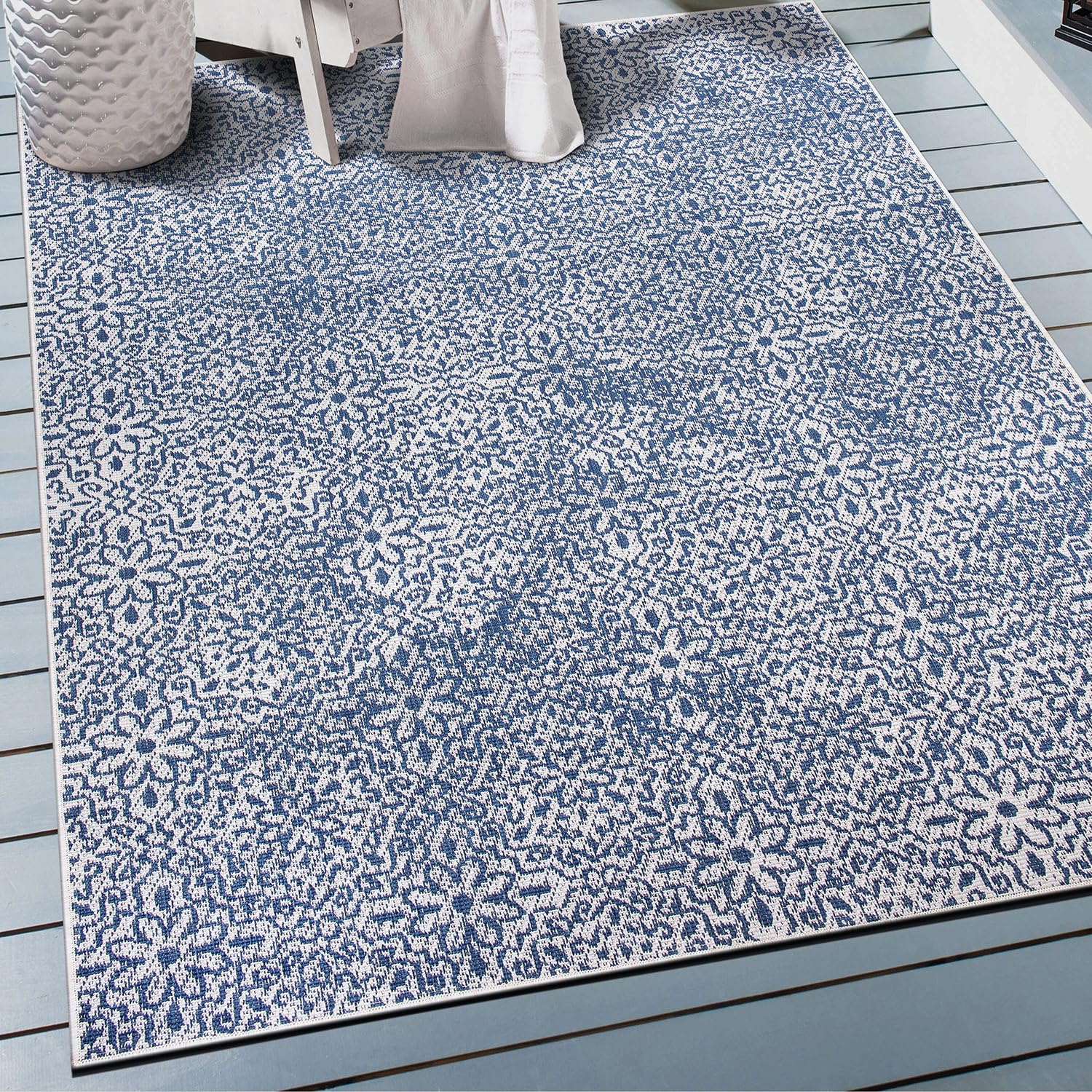 Rugshop Contemporary Flowers Weather Resistant Rug