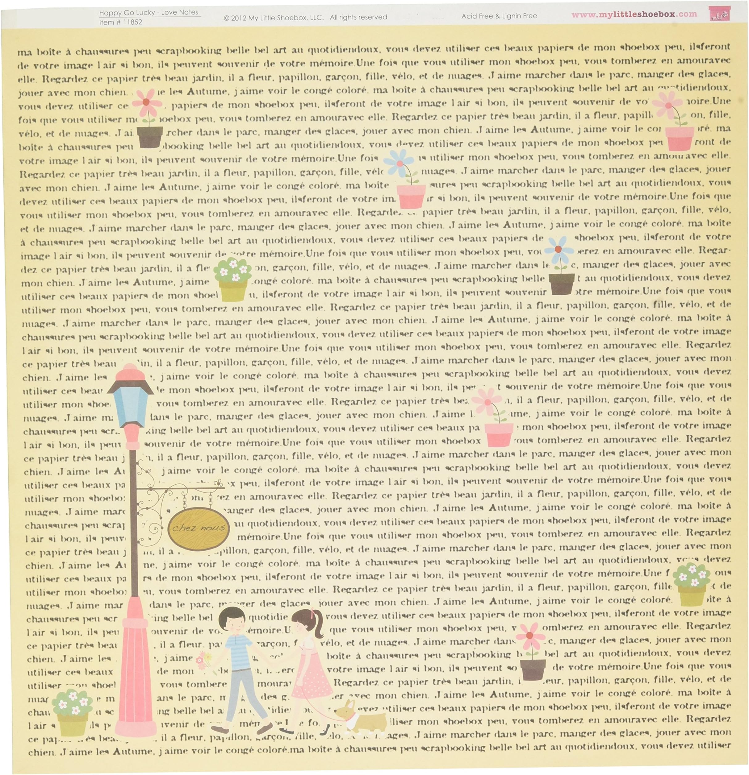 Happy Go Lucky Love Notes Double Sided Pattern Paper Pack, 25-Sheet, 11.97 by 11.94-inch