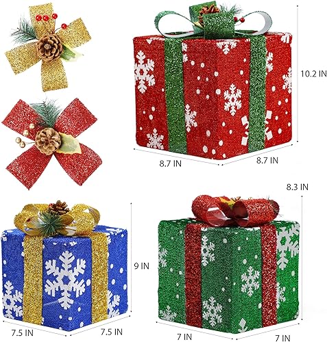 Miniatura 2 de ATDAWN Juego de 3 cajas de regalo iluminadas, decoraciones de Navidad, cajas de regalo de copo de nieve, decoraciones de caja de regalo de Navidad
