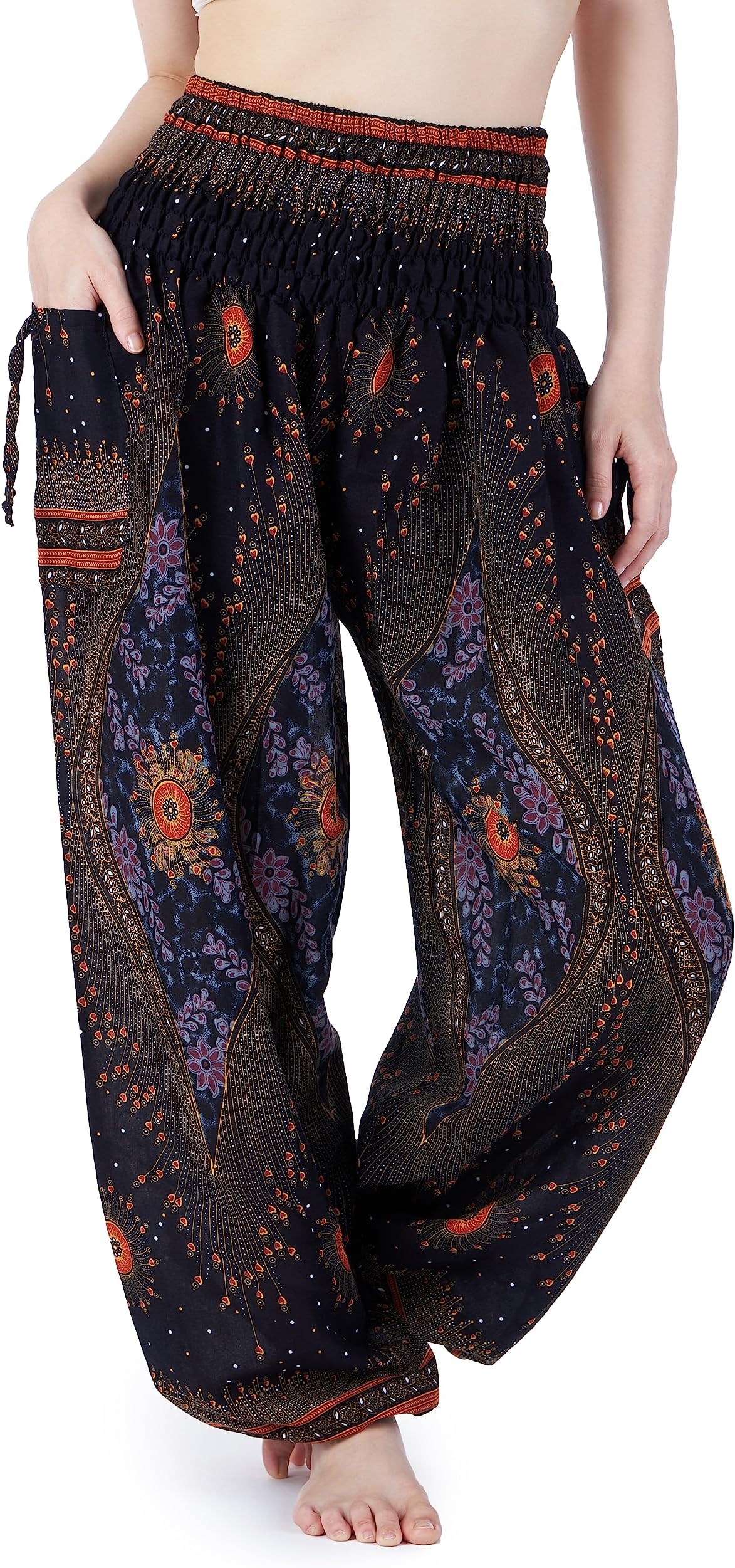 Women's Smocked Waist Boho Flowy Yoga Harem Pants Hippie Clothes