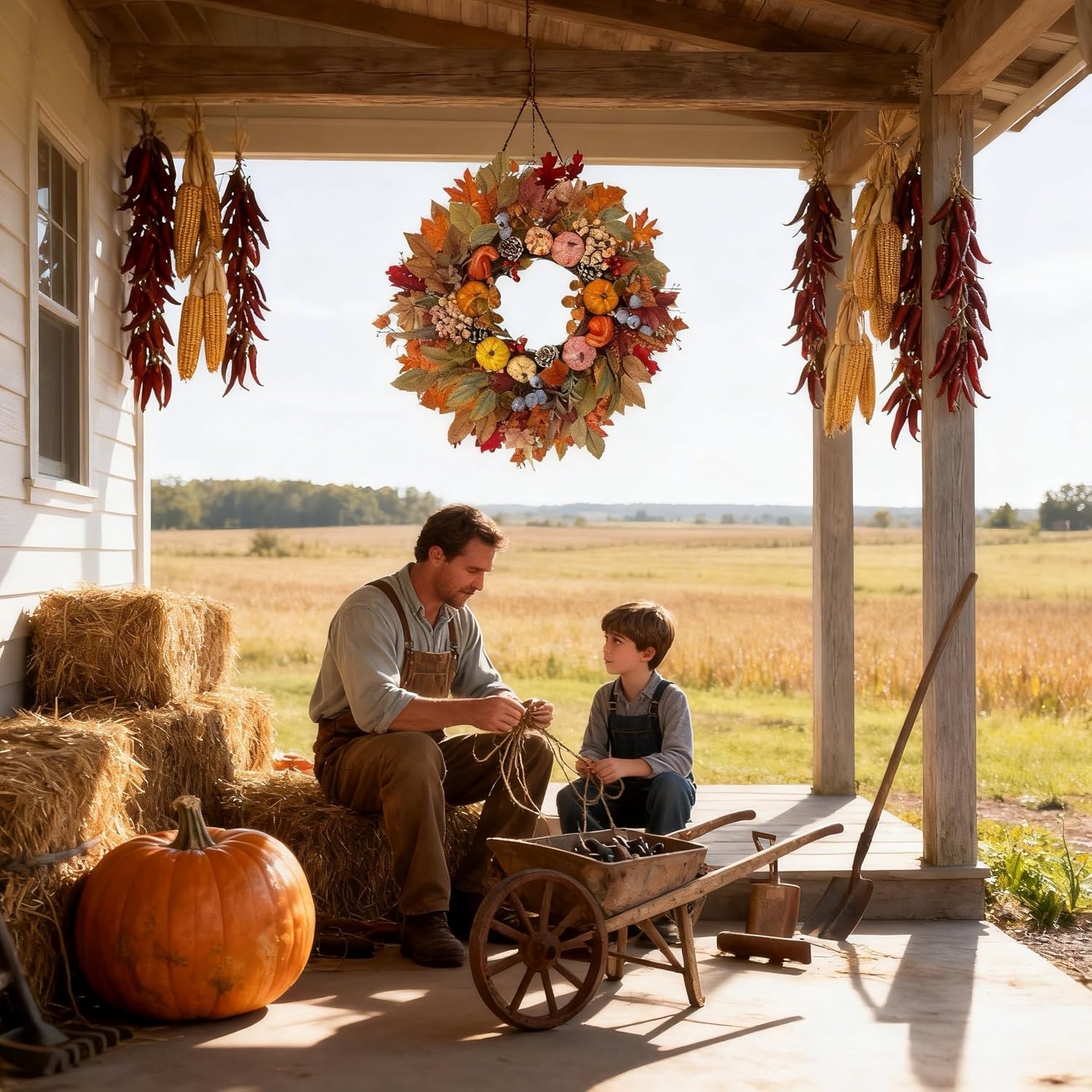 HipTree 24In Fall Wreath Pumpkin Maple Berry Front Door Thanksgiving Decor