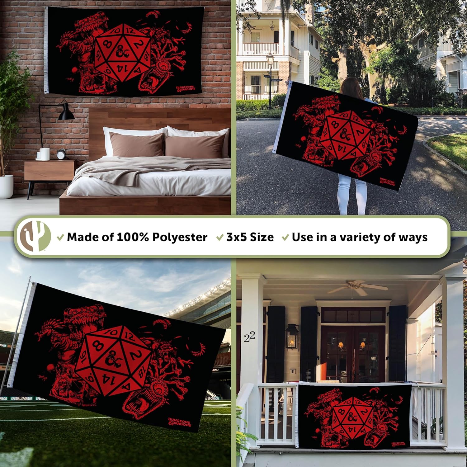Desert Cactus Dungeons & Dragons Flag D&D 100% Polyester Indoor Outdoor 3x5 feet Official Gear (Design F)