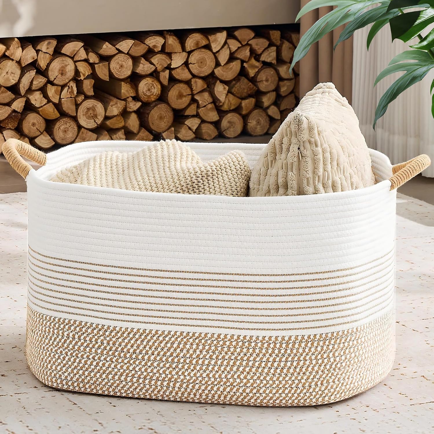 Large Blanket Basket, Woven Storage Basket, Dog Toy Basket, 75L