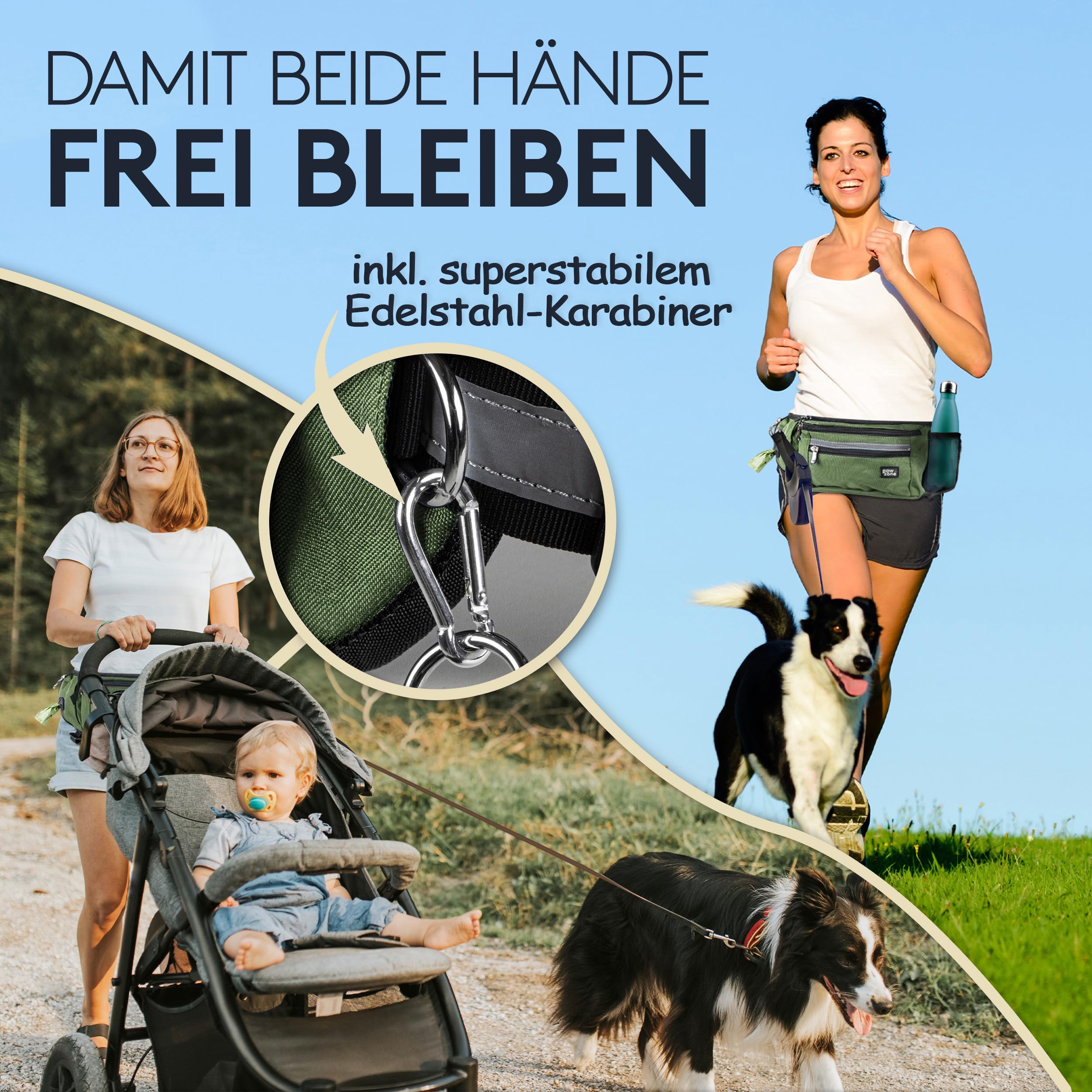 PAWZONE Sacchetto per cibo per cani – Sacchetto per cani – Marsupio per cani – Borsa per cani – Tasca per cani – Include nastro riflettente e cintura aggiuntiva per fili flessibili (verde oliva)