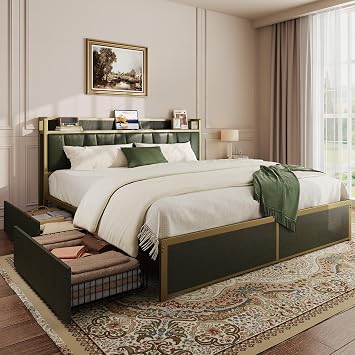 LIKIMIO King Size Bed Frame with 4 Storage Drawers