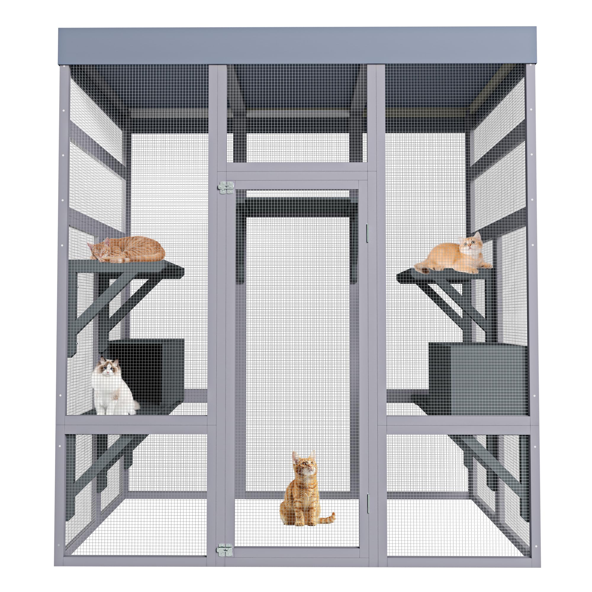 71" Large Catio Outdoor Cat Enclosure, Large Wooden Cattio for Cats with Waterproof Top, Indoor/Outdoor Cat Cage Condo