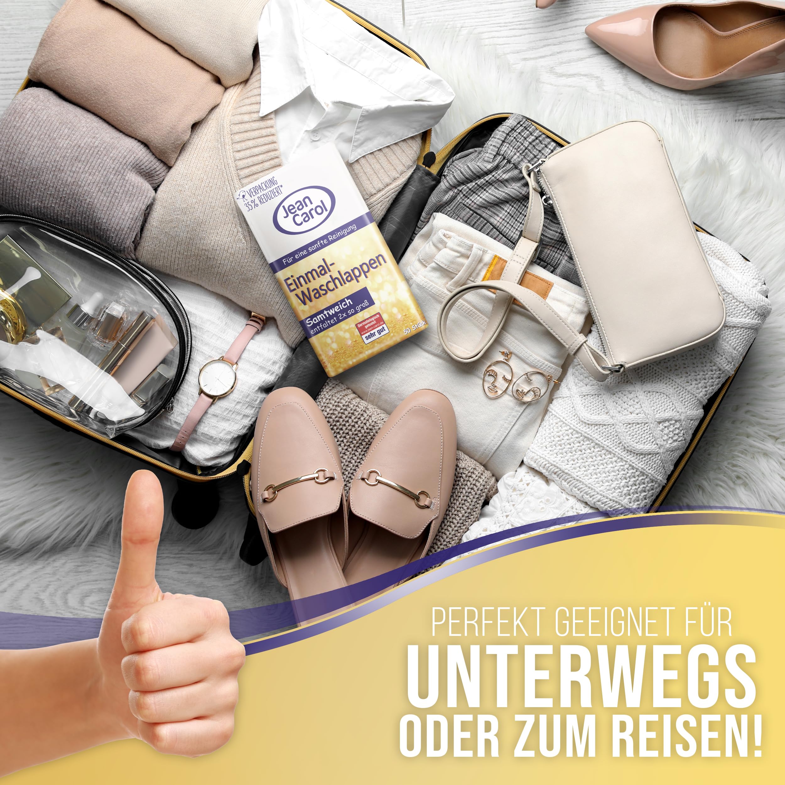 Jean Carol Samtweich Einweg Waschlappen Vorteilspack (10 x 50) trockene Pflege-Tücher für zuhause & unterwegs