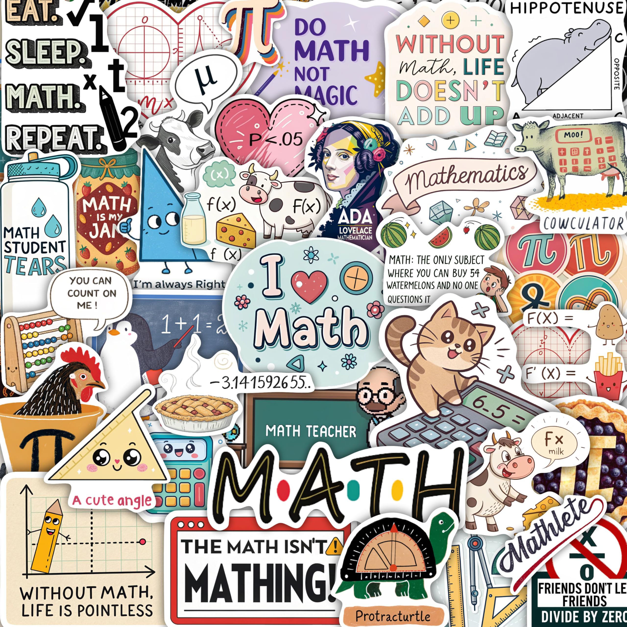 100Pcs Math Stickers for Students, Teachers, for Water Bottle - Funny Math Gifts, Party Favors & Decorations - Nerd Stickers — Gift for Women & Men — image 1